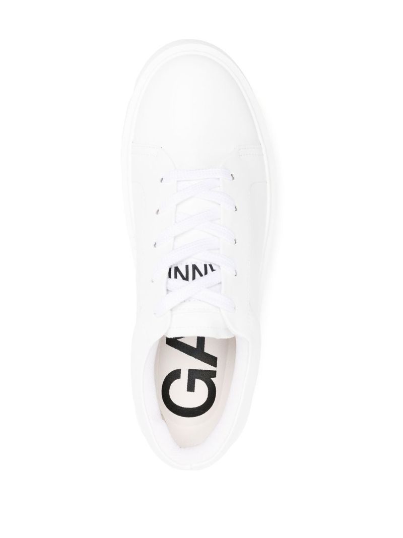 White Sporty Faux Leather Sneakers
