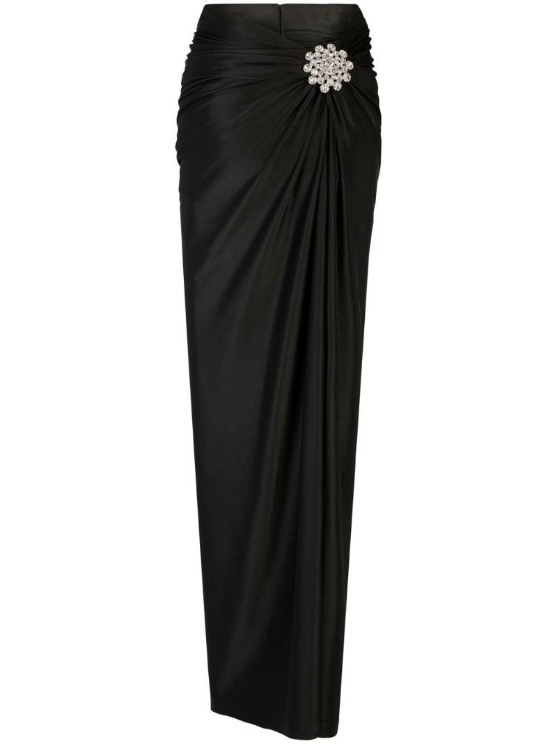 Black Crystal-embellished Draped Skirt