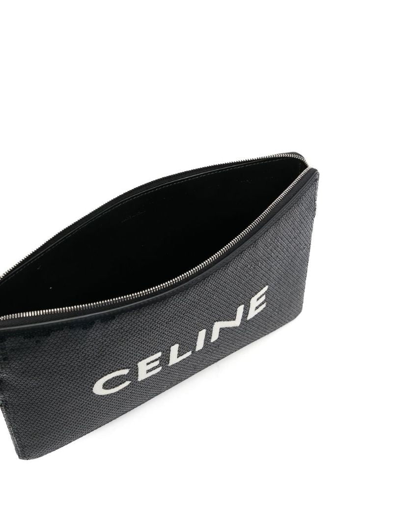 Black Sequin Logo Print Clutch Bag
