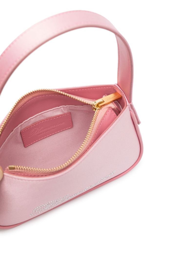 Pink Crystal Logo Satin Shoulder Bag
