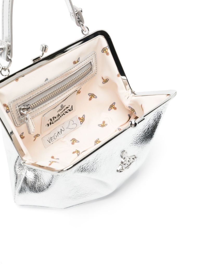 Silver Tone Logo Plaque Metallic Two-way Bag