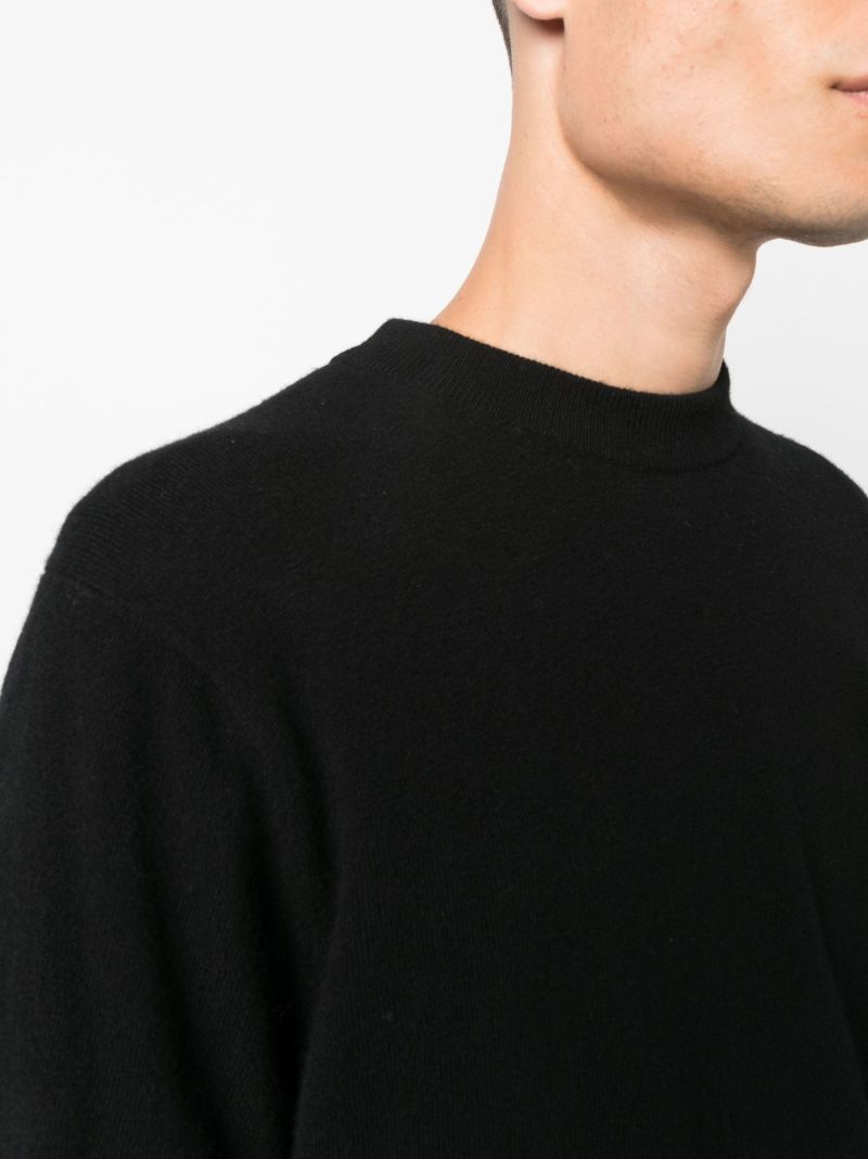 Black 12gg Knitted Crew Neck Wool Sweater