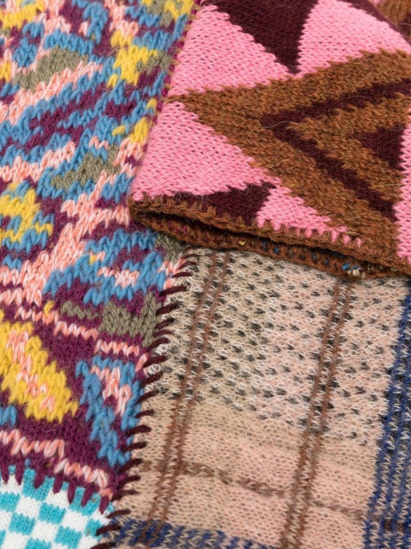 Brown Fringed Patchwork Scarf