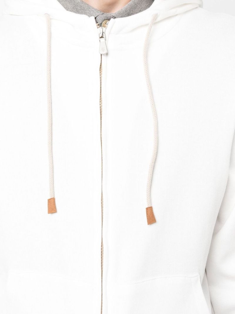 White Felpa Zip-up Cotton Hoodie