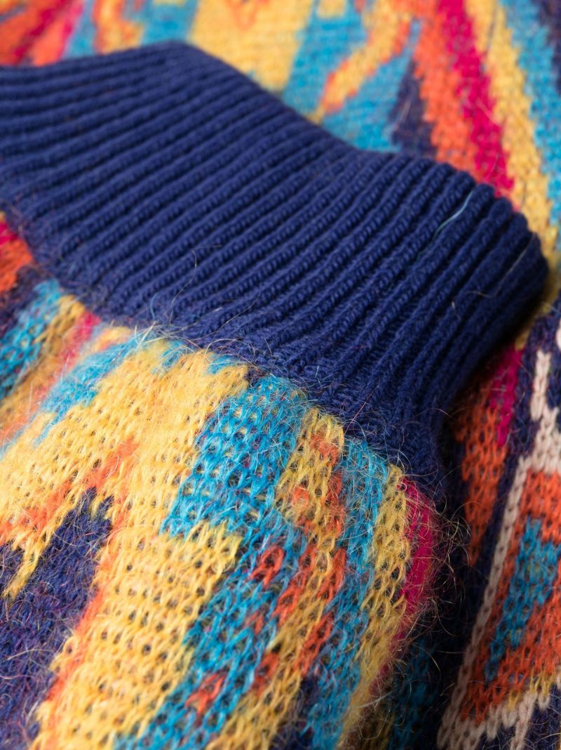 Blue Knitted Jacquard Trousers