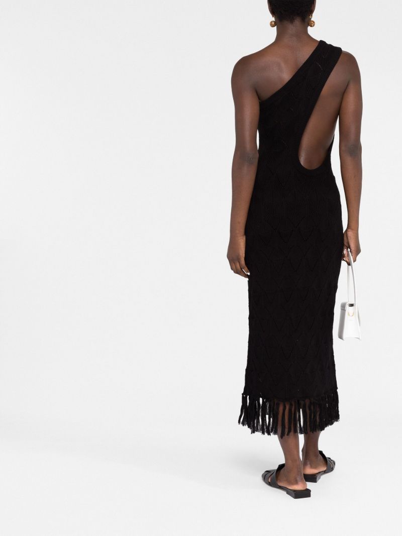 Black Pointelle Knit One-shoulder Dress