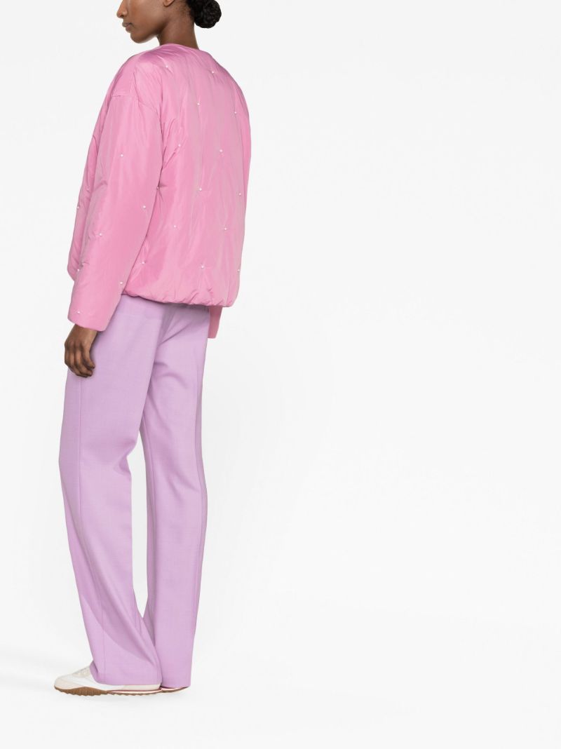 Pink Faux Pearl-embellished Puffer Jacket
