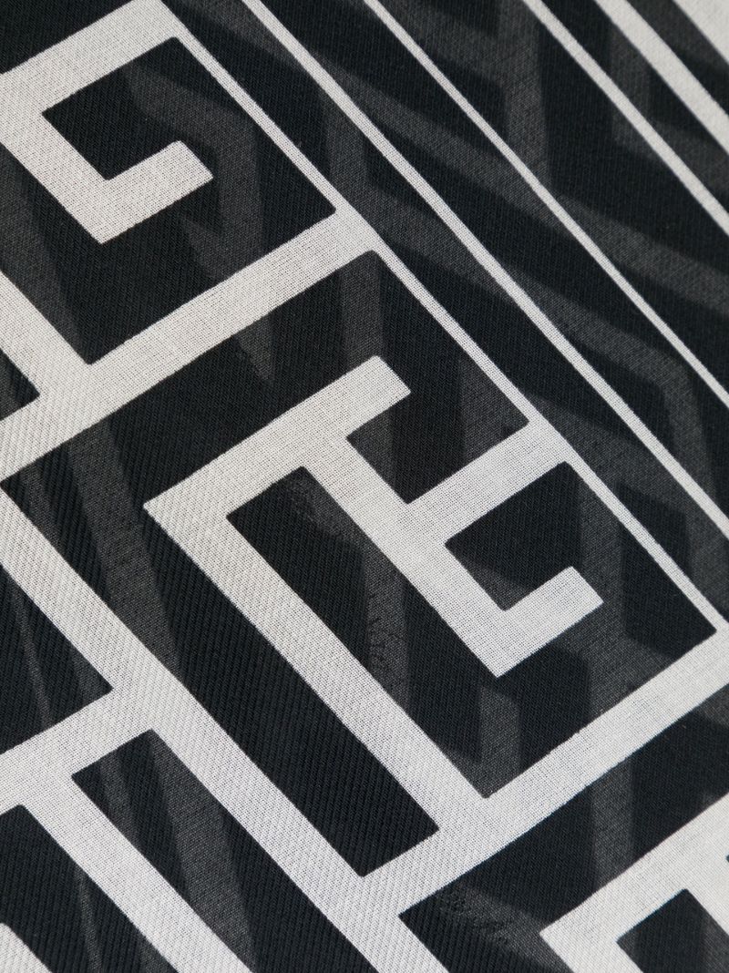 Black Monogram Print Frayed Scarf