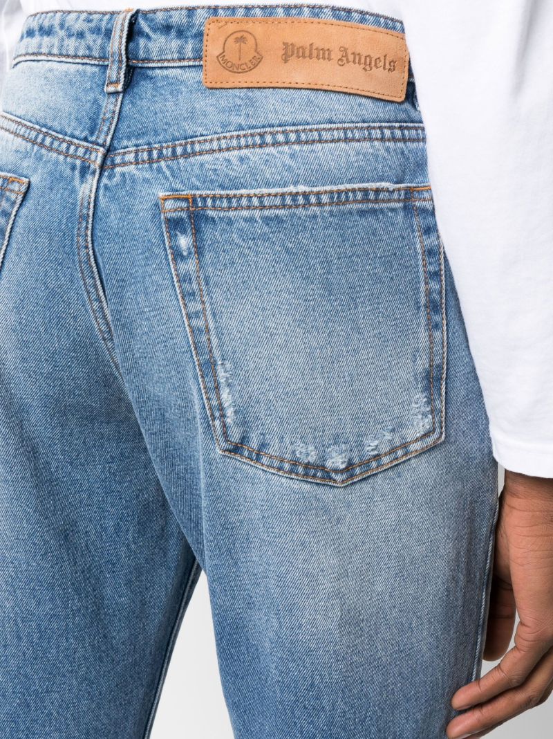 Blue Ripped-detail Straight-leg Jeans