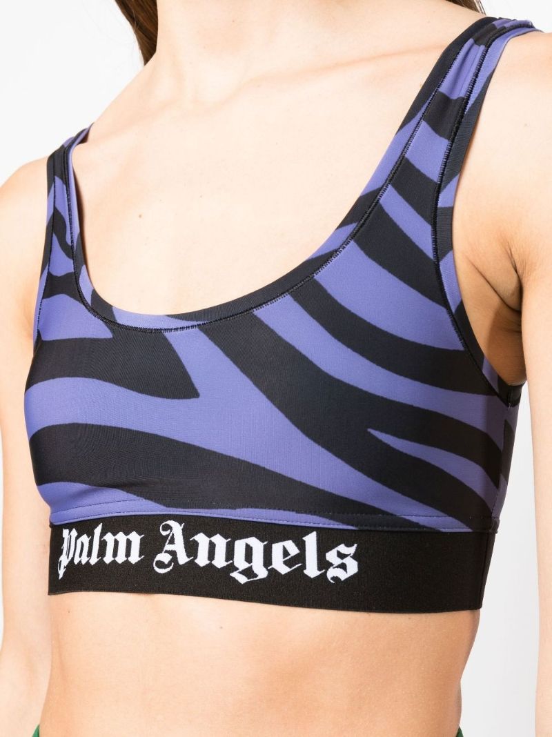 Purple Zebra Print Logo Sports Bra