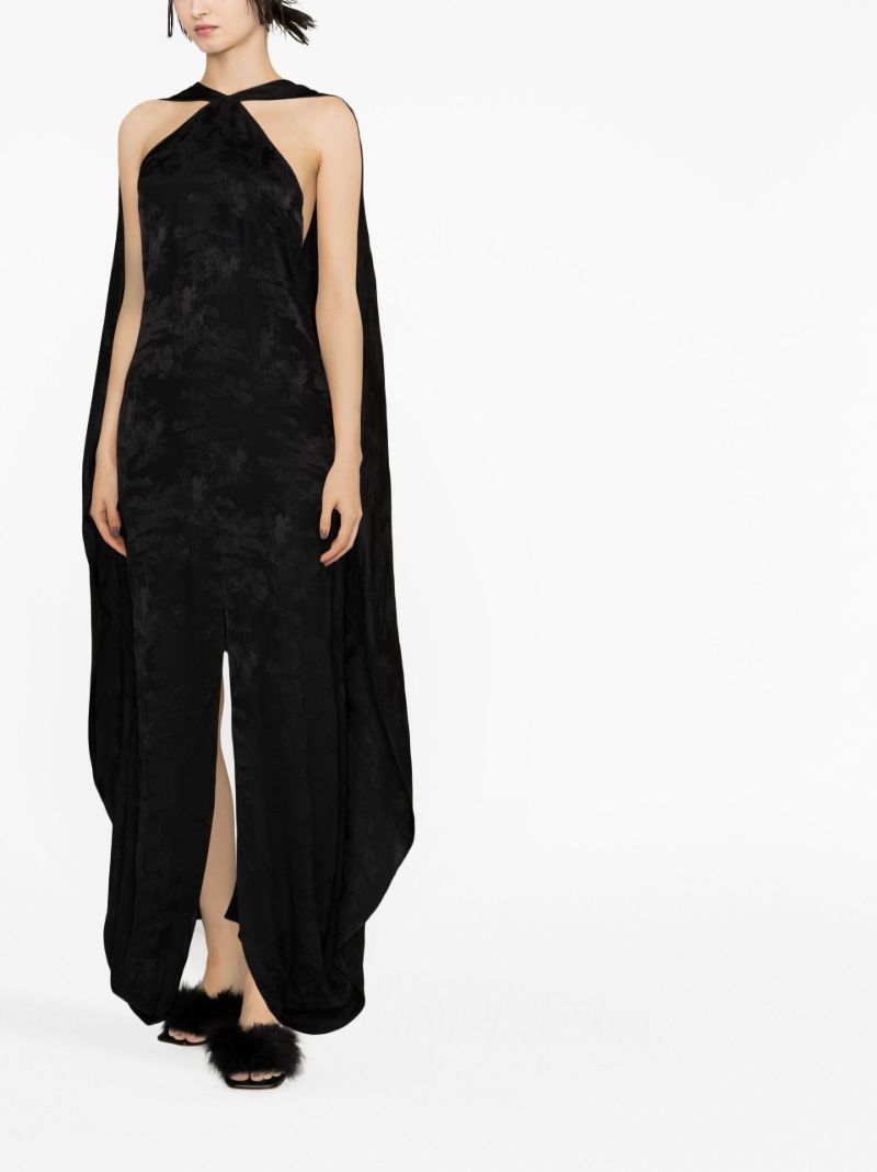 Black Jacquard Cape Maxi Dress