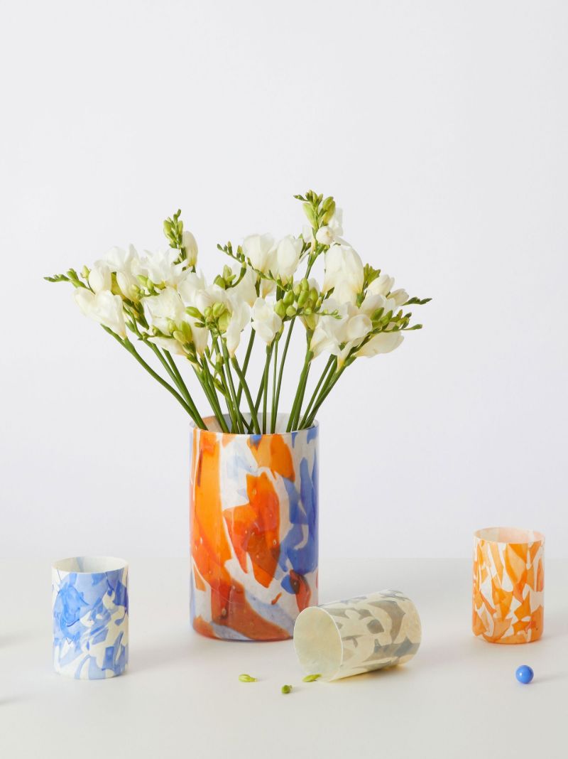 Blue and Orange Nougat Murano Glass Tumbler Set