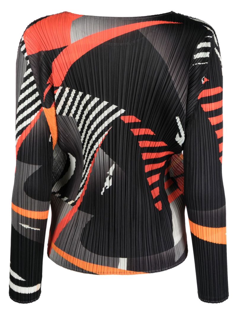 Black Abstract Print Pleated Top