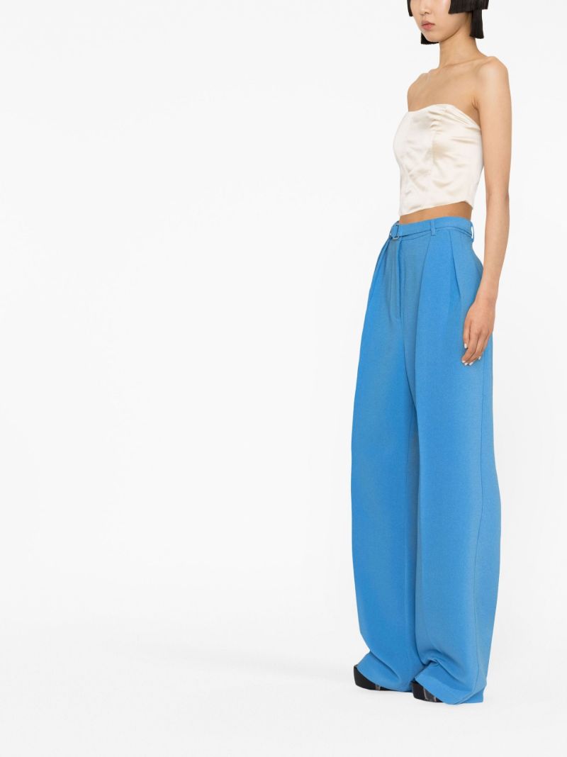 Blue Belted Wide-leg Trousers