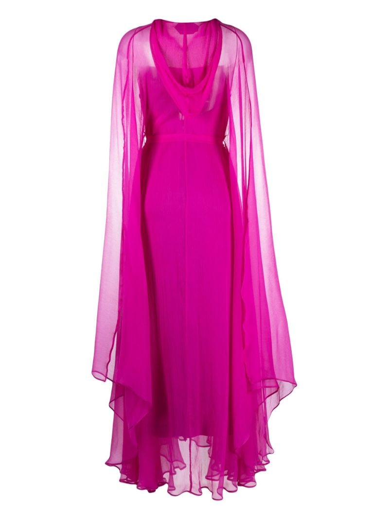 Pink Draped Hooded Silk Gown