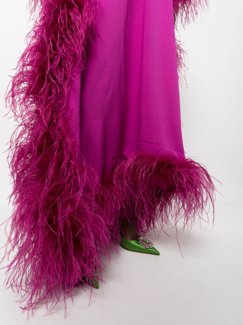 Pink Feather-trim Evening Gown
