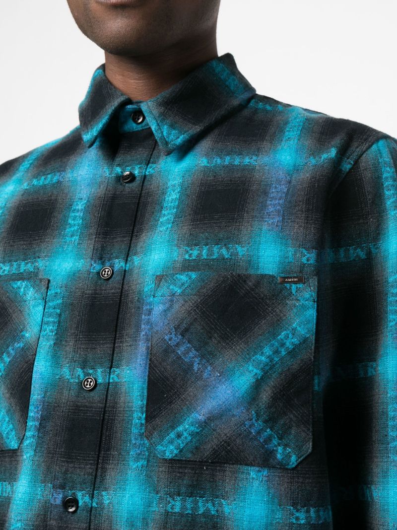 Blue Plaid Logo Print Shirt