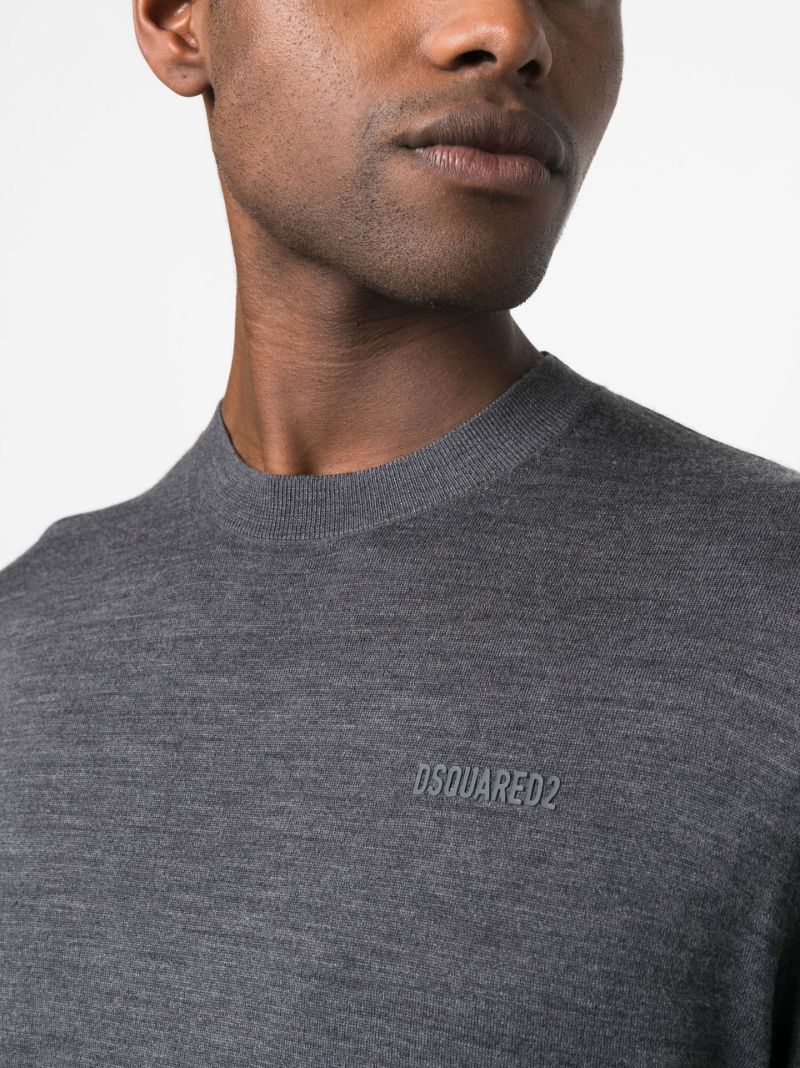 Grey Logo Embroidery Wool Sweater