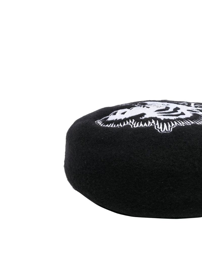 Black Tiger Embroidered Wool Beret