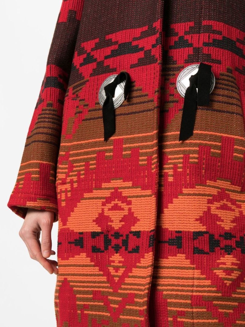 Red Geometric Jacquard Wool Coat