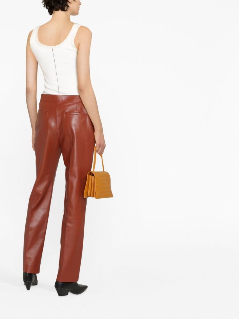 Brown Leather Straight-leg Trousers