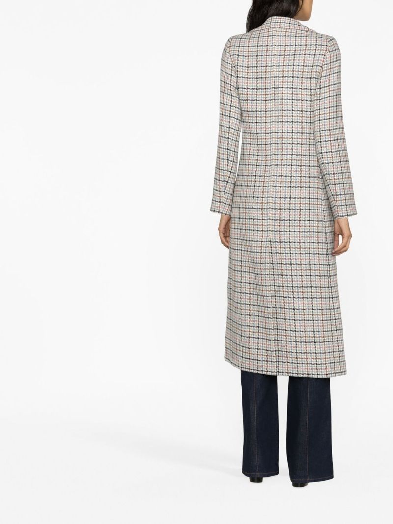 Neutral Check Double-breasted Coat