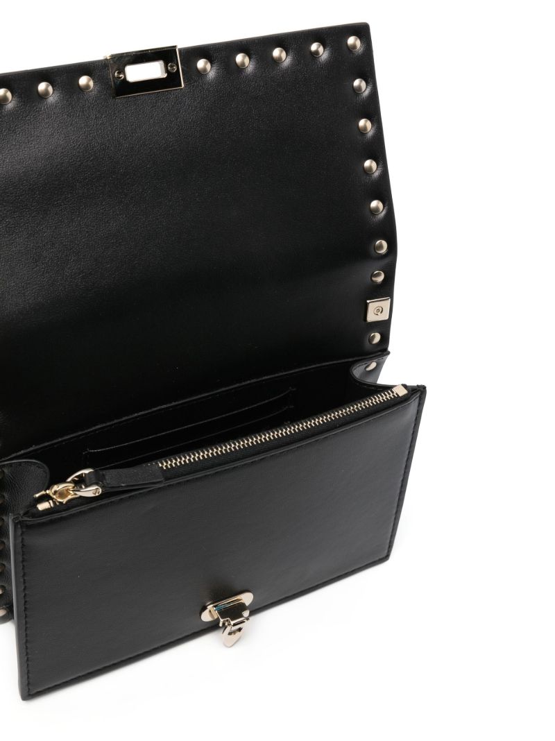 Black Rockstud Leather Cross Body Bag