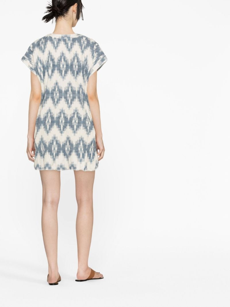 Blue Smocked Cotton Mini Dress