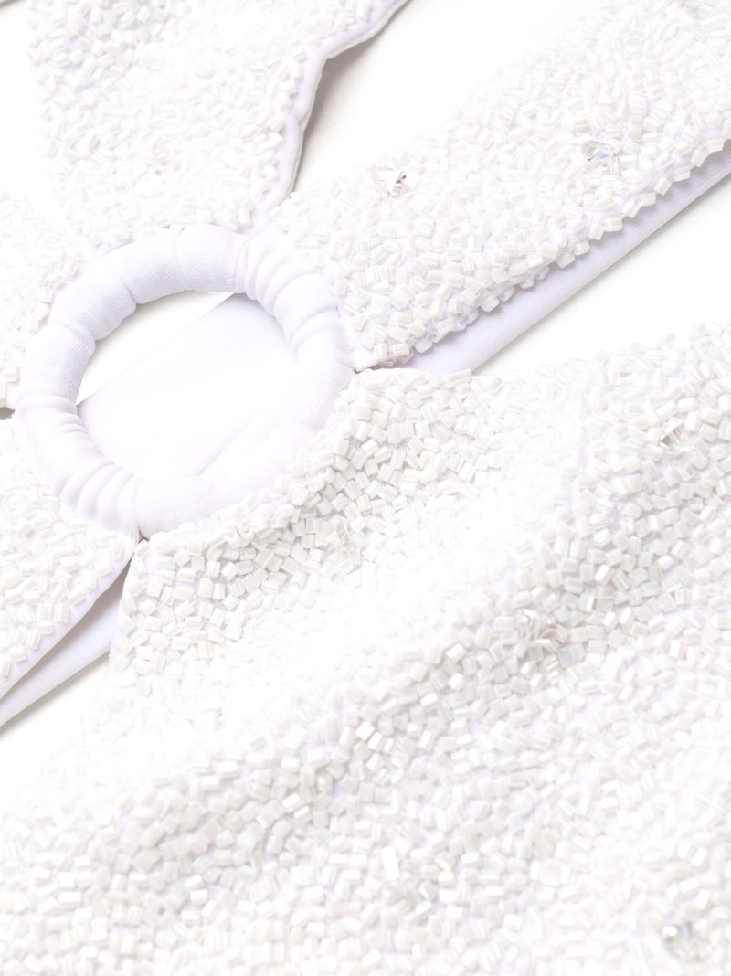 White Carlotta Cut-out Beaded Swimsuit