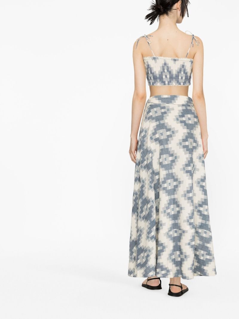 Blue Shirred Bodice Crop Top