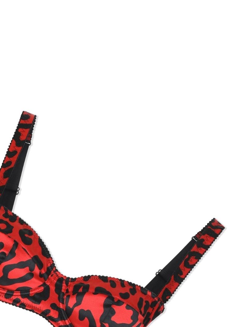 Red Leopard Print Silk Balconette Bra