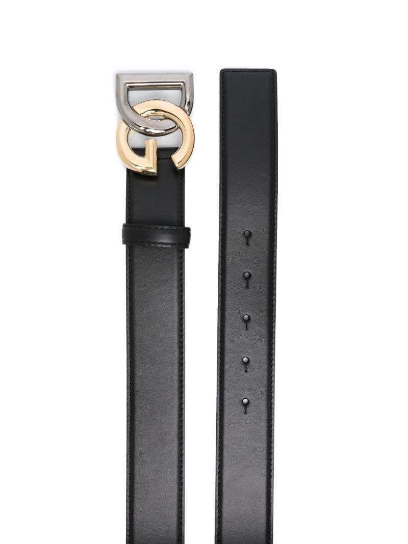 Black Dg Logo Buckle Leather Belt