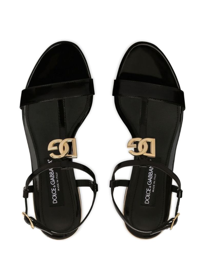 Black Dg Logo Leather Sandals