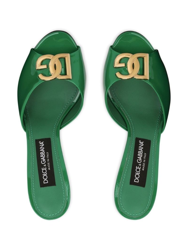 Green 85 Patent Leather Logo Sandals