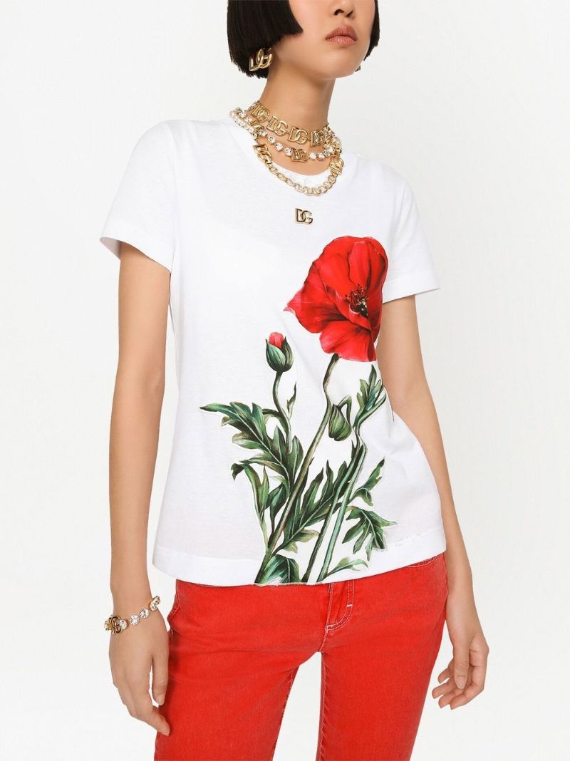 White Poppy Print T-shirt