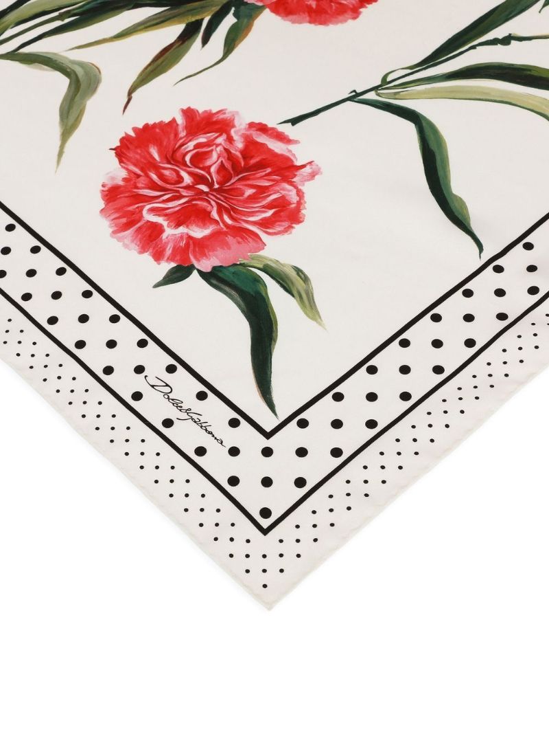 White Carnation Print Silk Scarf
