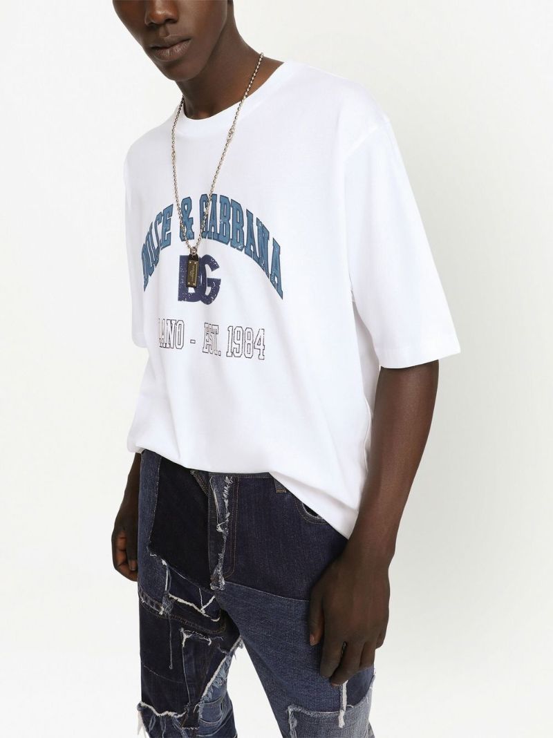 White Logo Print Cotton T-shirt
