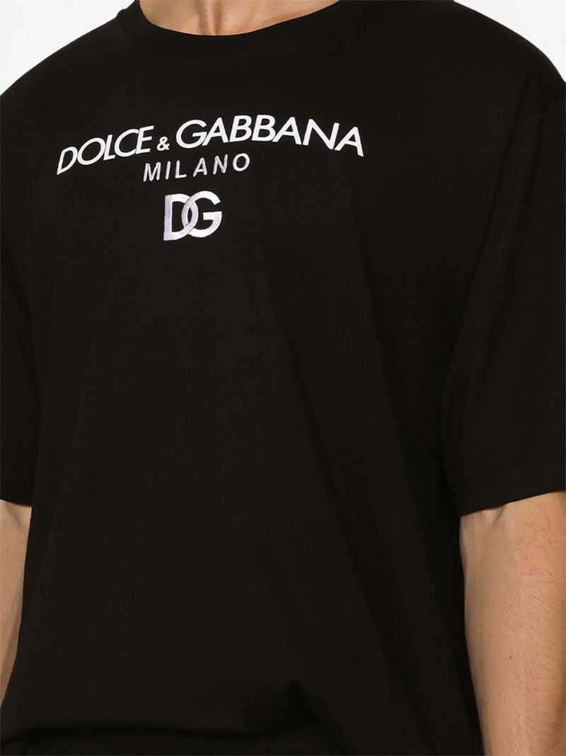 Black Logo Embroidered Cotton T-shirt