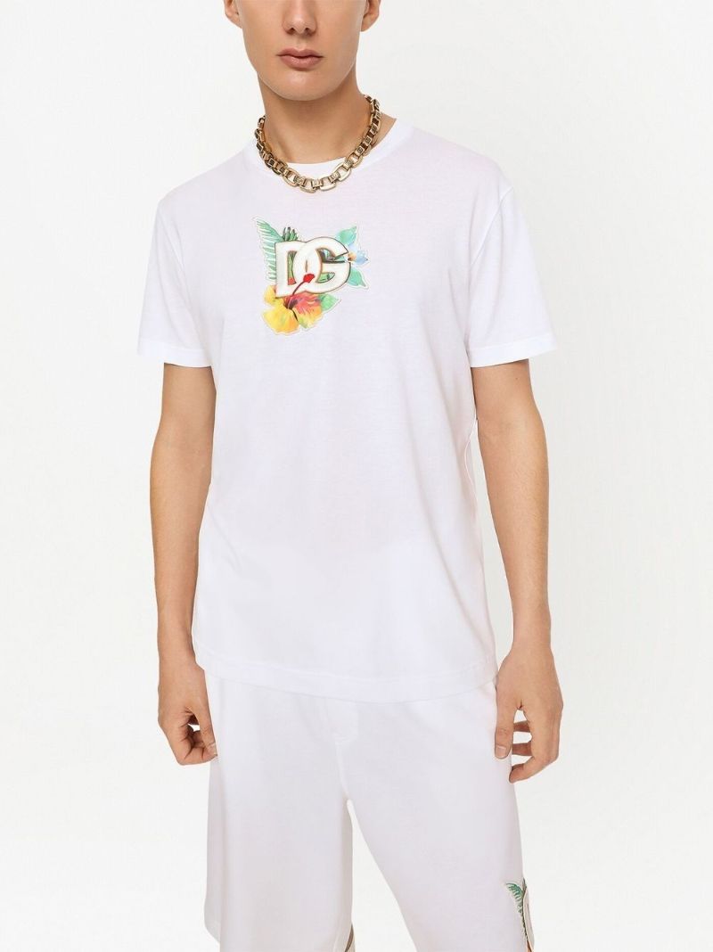 White Logo Embroidered Cotton T-shirt