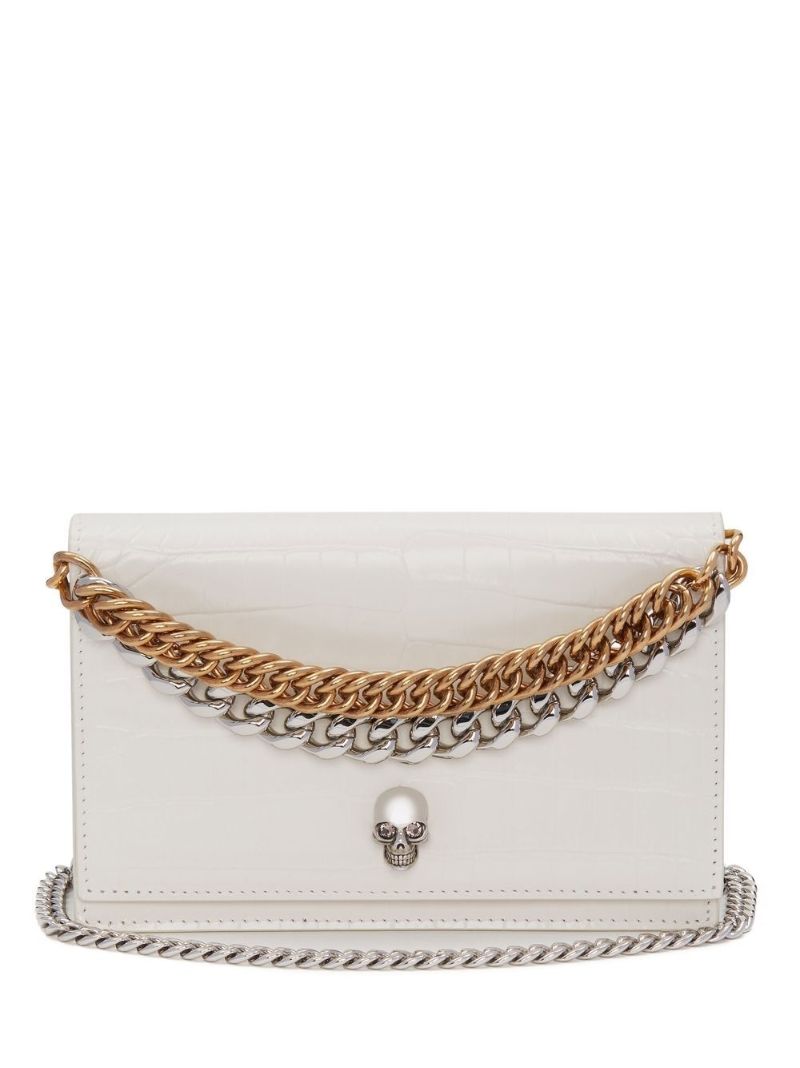 Neutral Skull Mock Croc Leather Shoulder Bag