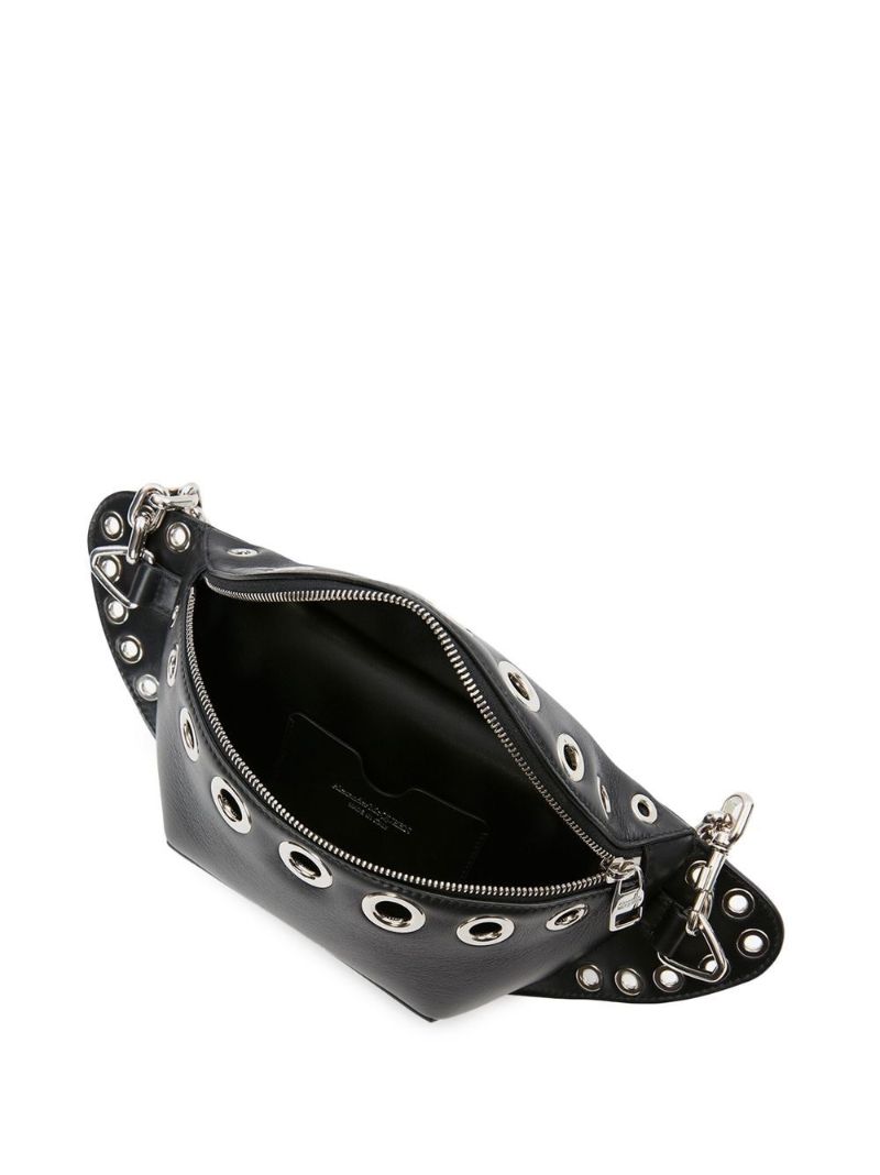 Black Eyelet-embellished Leather Shoulder Bag