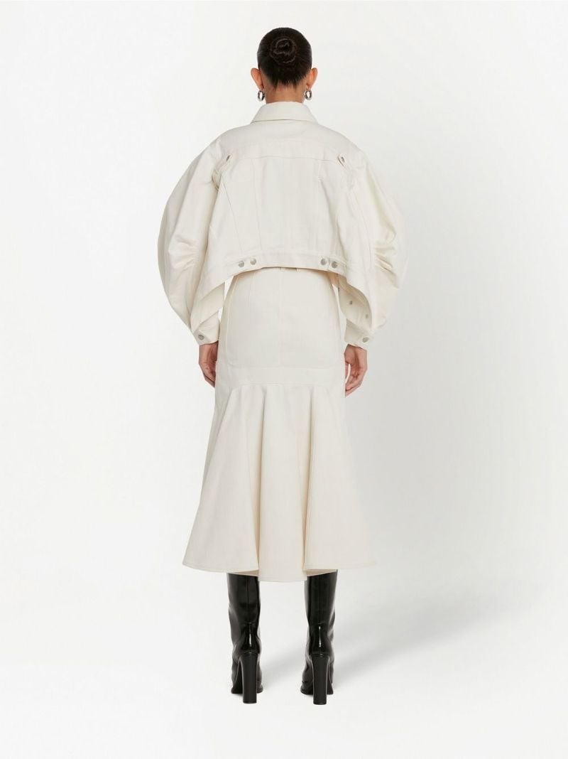 White A-line Denim Midi Skirt