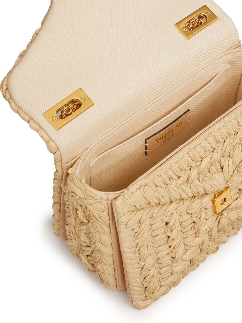 Neutral Roman Stud Woven Shoulder Bag