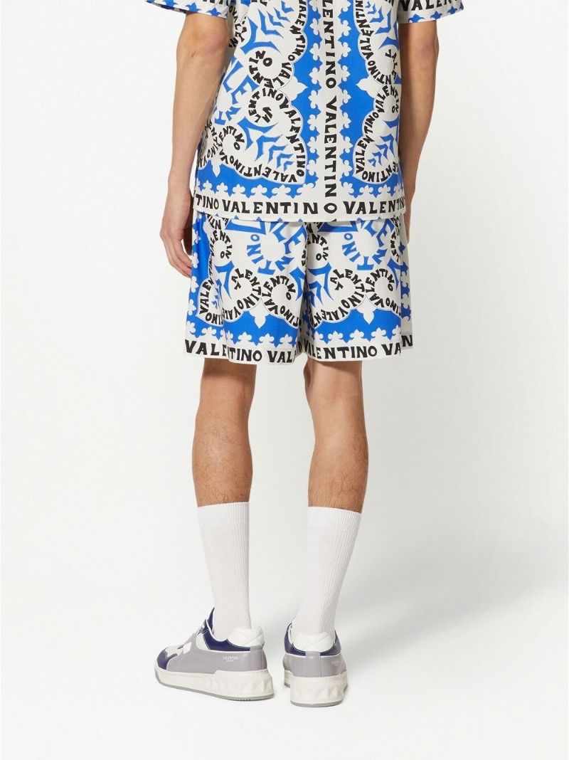 Blue Bandana Logo Print Shorts