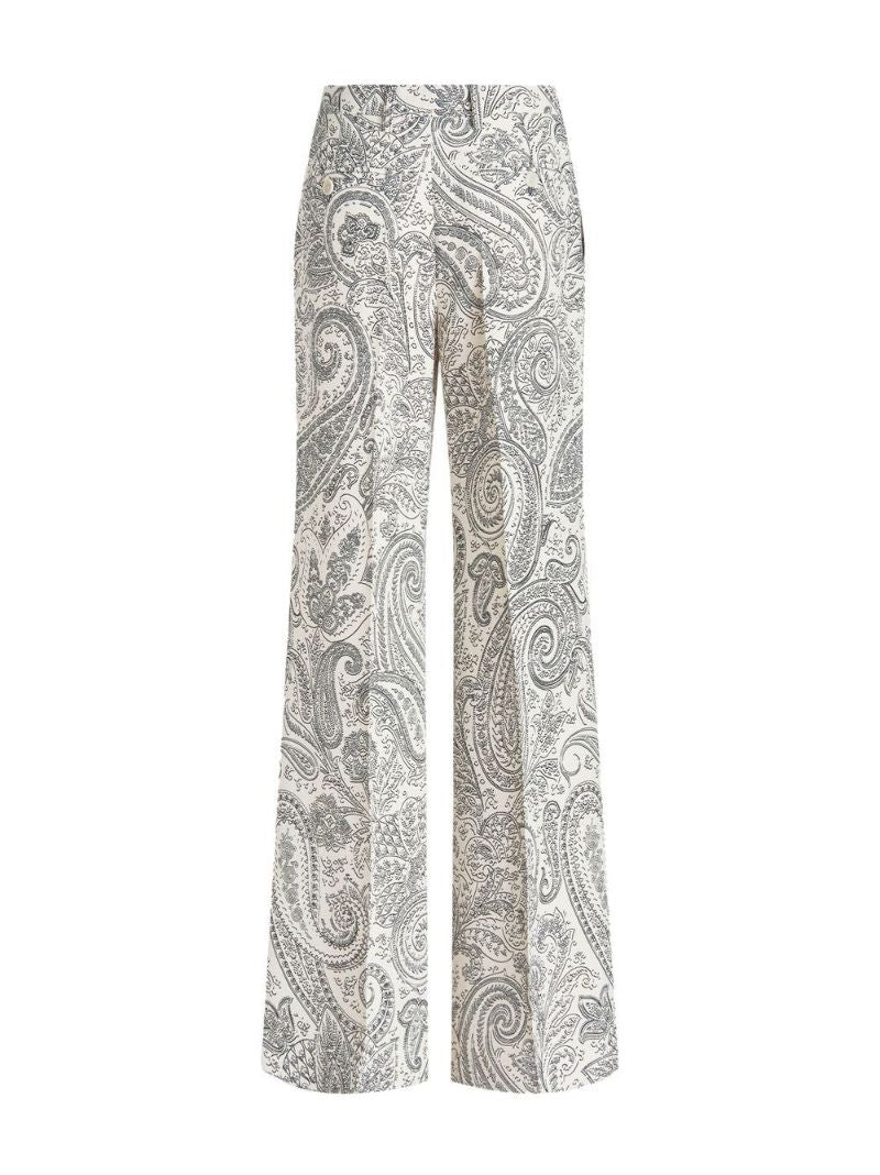 White Paisley Wide-leg Trousers