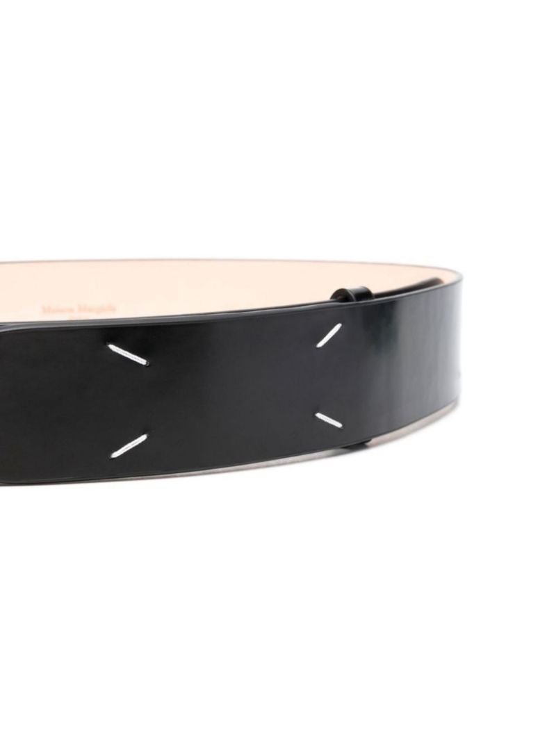 Black Four-stitch Logo Leather Belt