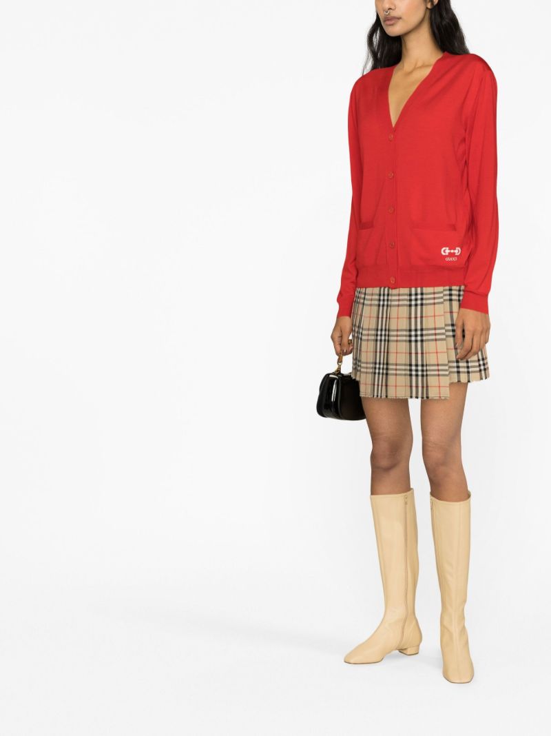 Red Horsebit-embroidered Wool Cardigan