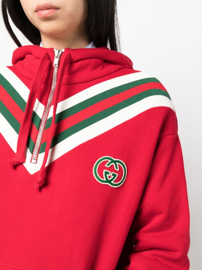 Red Web Stripe Cotton Hoodie