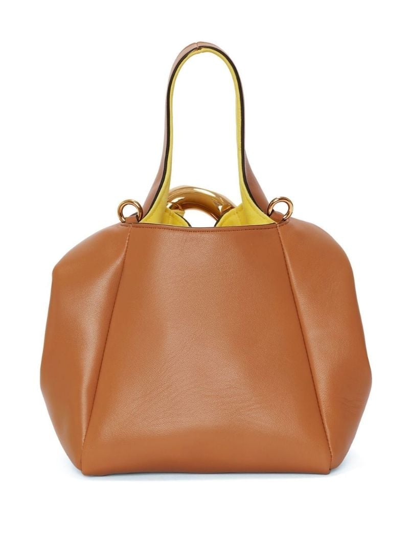 Brown Chain Link Pochette Leather Top Handle Bag