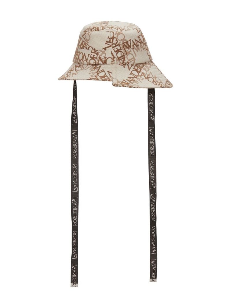 Neutral Asymmetric Monogram Print Bucket Hat